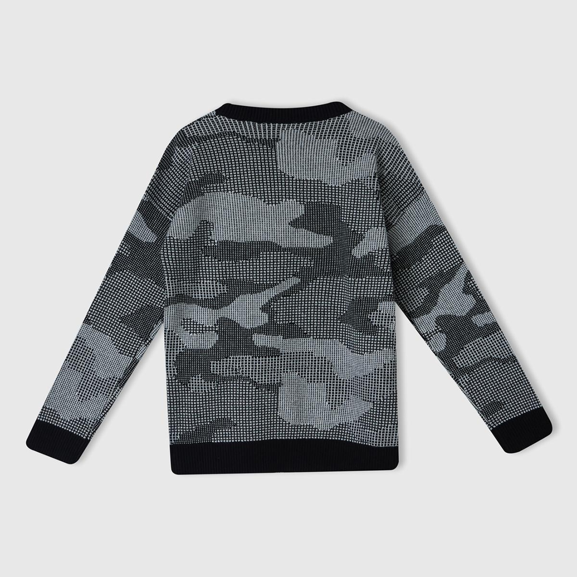 Erkek Çocuk Siyah Kamuflaj Desenli Kazak