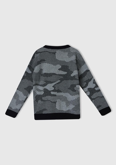  Erkek Çocuk Siyah Kamuflaj Desenli Kazak