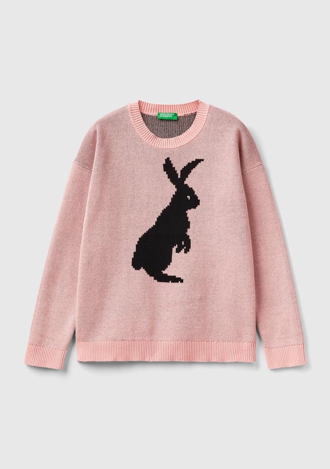  Erkek Çocuk Pembe Tavşan Desenli Kazak