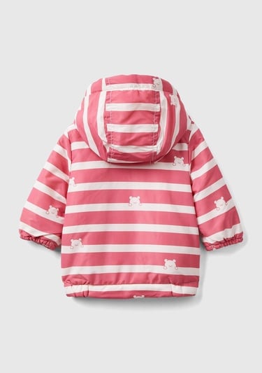  Bebek Pembe Ayıcık Detaylı Yatay Çizgili Mont