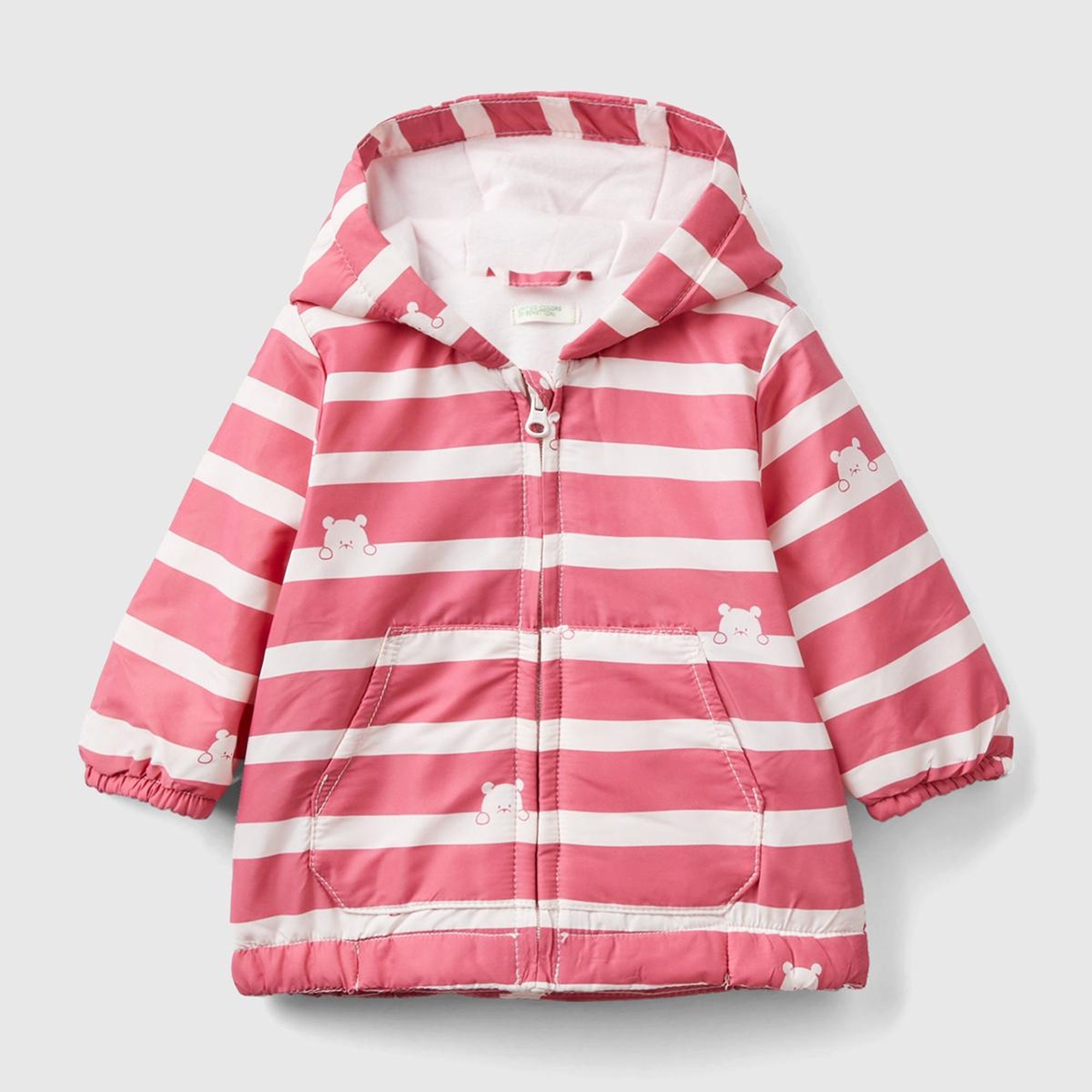 Bebek Pembe Ayıcık Detaylı Yatay Çizgili Mont