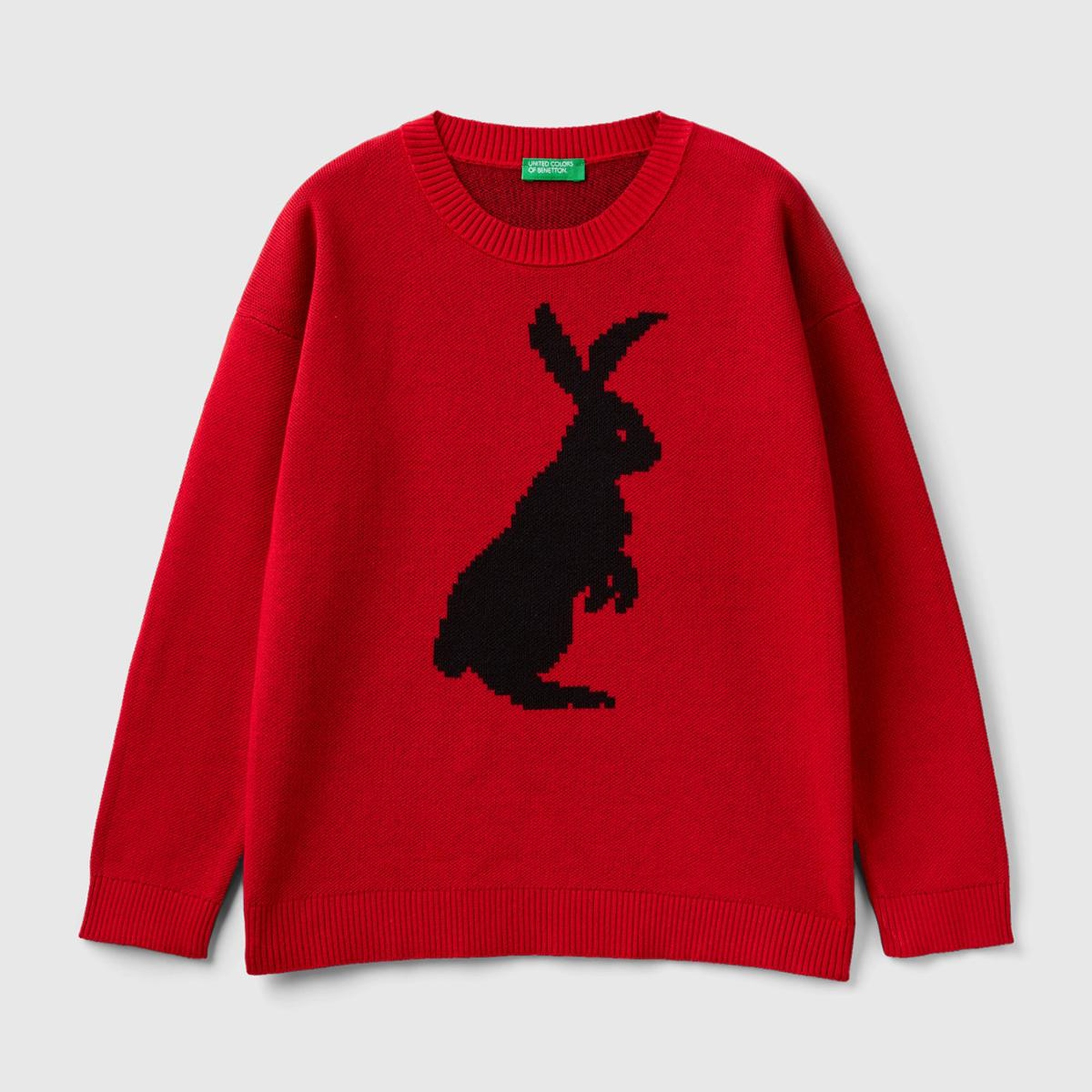 Erkek Çocuk Koyu Kırmızı Tavşan Desenli Kazak