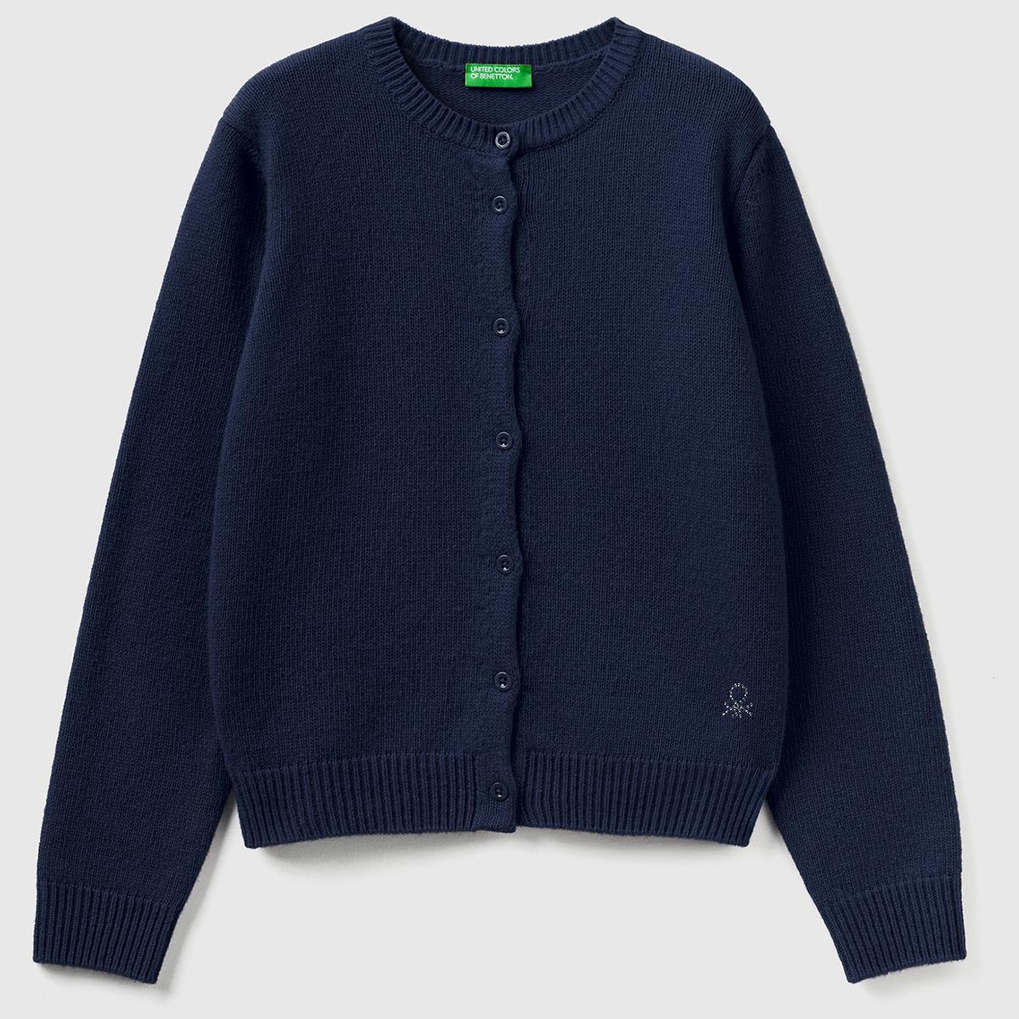 Kız Çocuk Lacivert Logo Detaylı Düğmeli Hırka