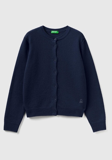  Kız Çocuk Lacivert Logo Detaylı Düğmeli Hırka