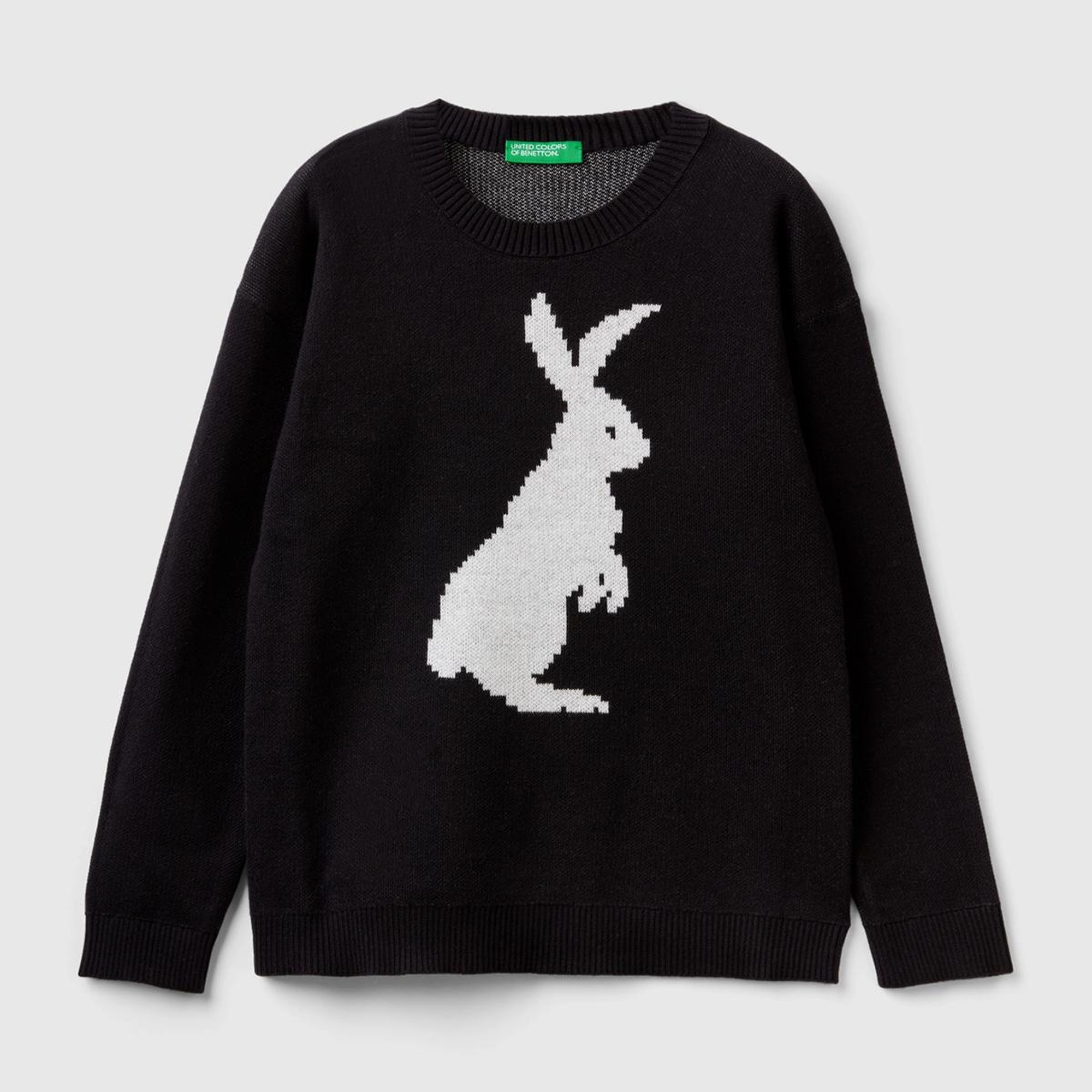 Erkek Çocuk Siyah Tavşan Desenli Kazak