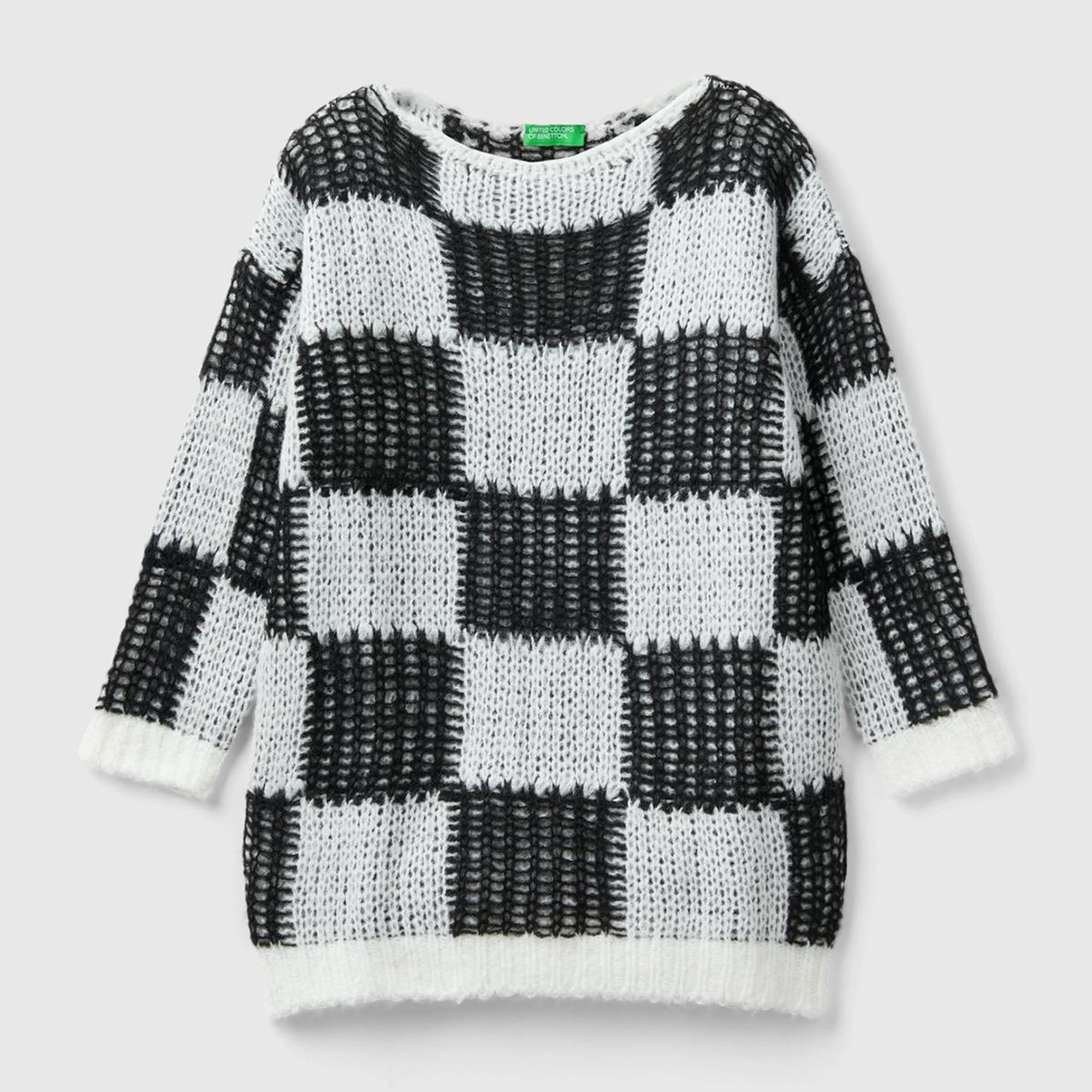 Kız Çocuk Siyah-Beyaz Dama Desenli Kazak