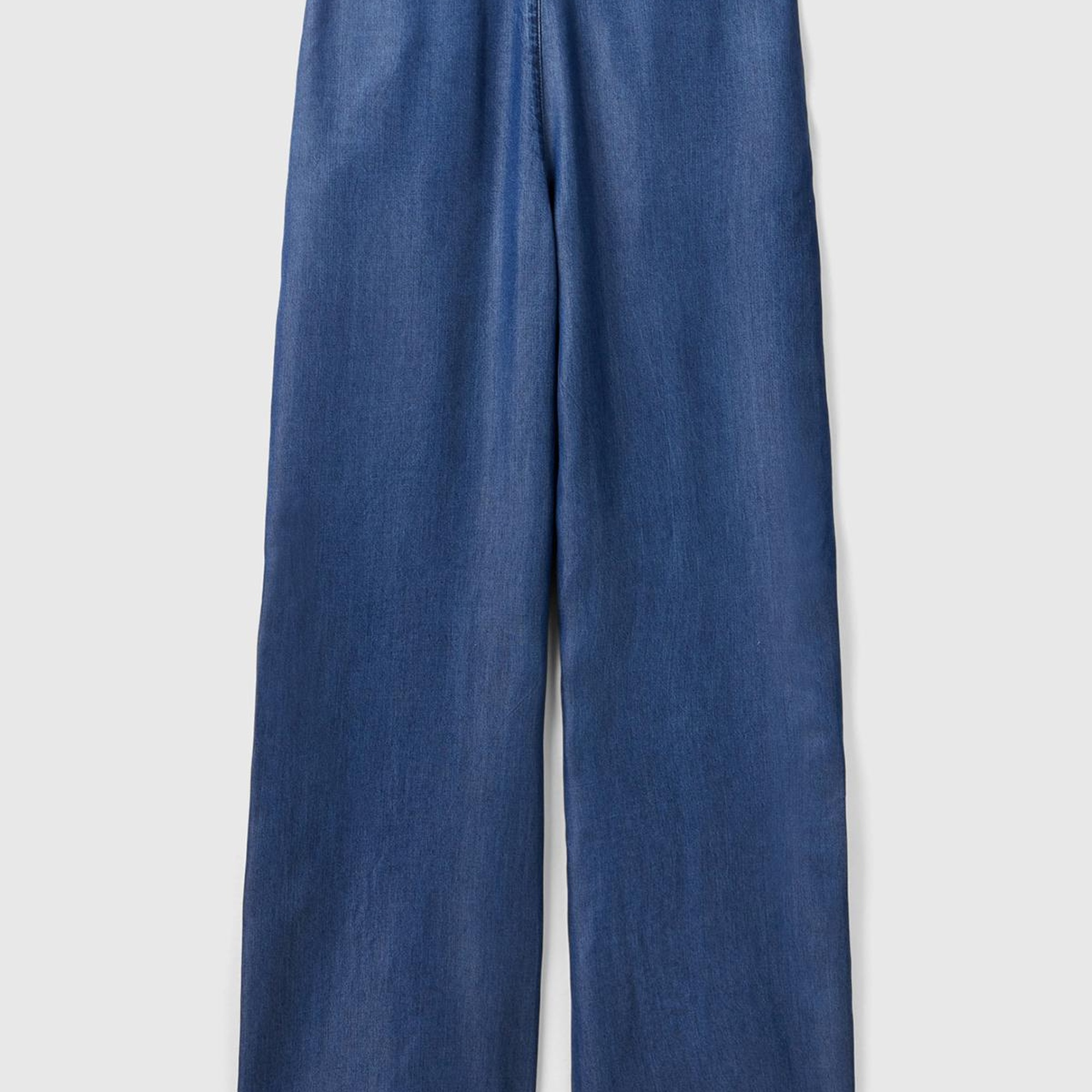 Kadın İndigo %100 Liyosel Kemer Delikli Beli İpli Geniş Paça Pantolon