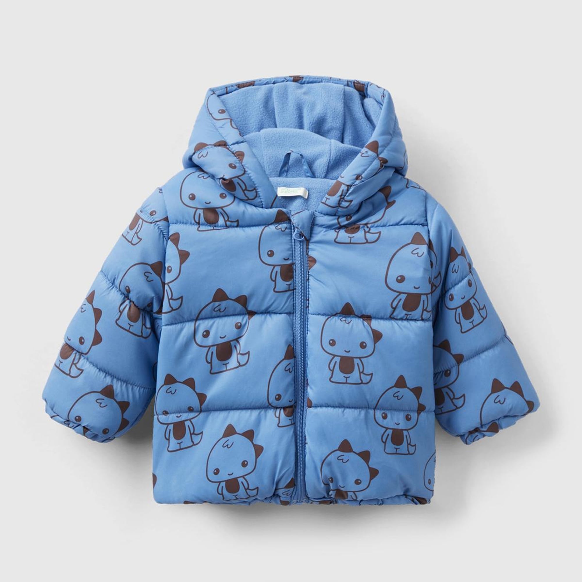 Bebek Koyu Mavi Dinazor Baskılı Pufa Mont