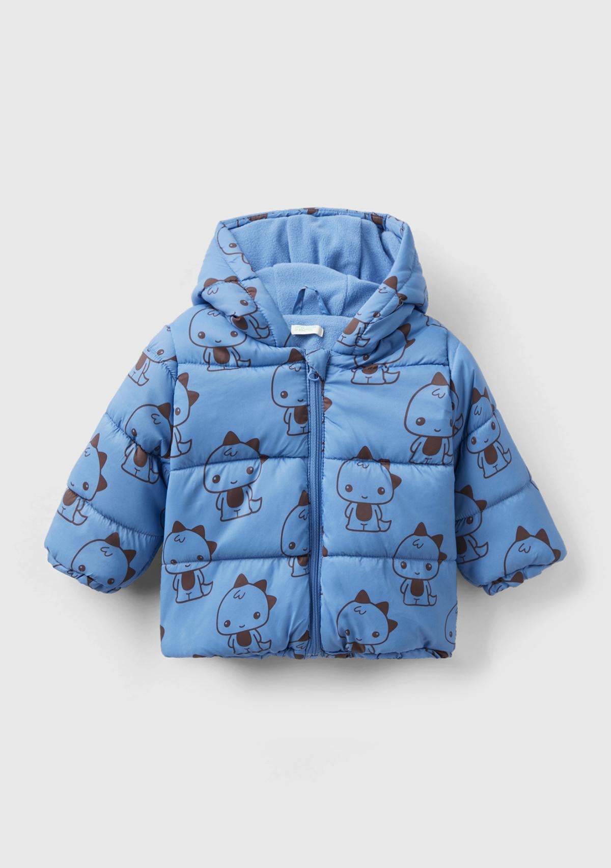  Bebek Koyu Mavi Dinazor Baskılı Pufa Mont