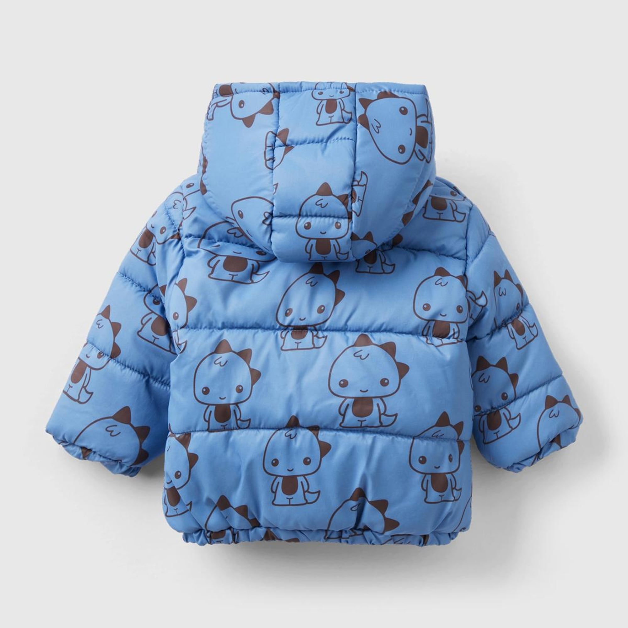 Bebek Koyu Mavi Dinazor Baskılı Pufa Mont