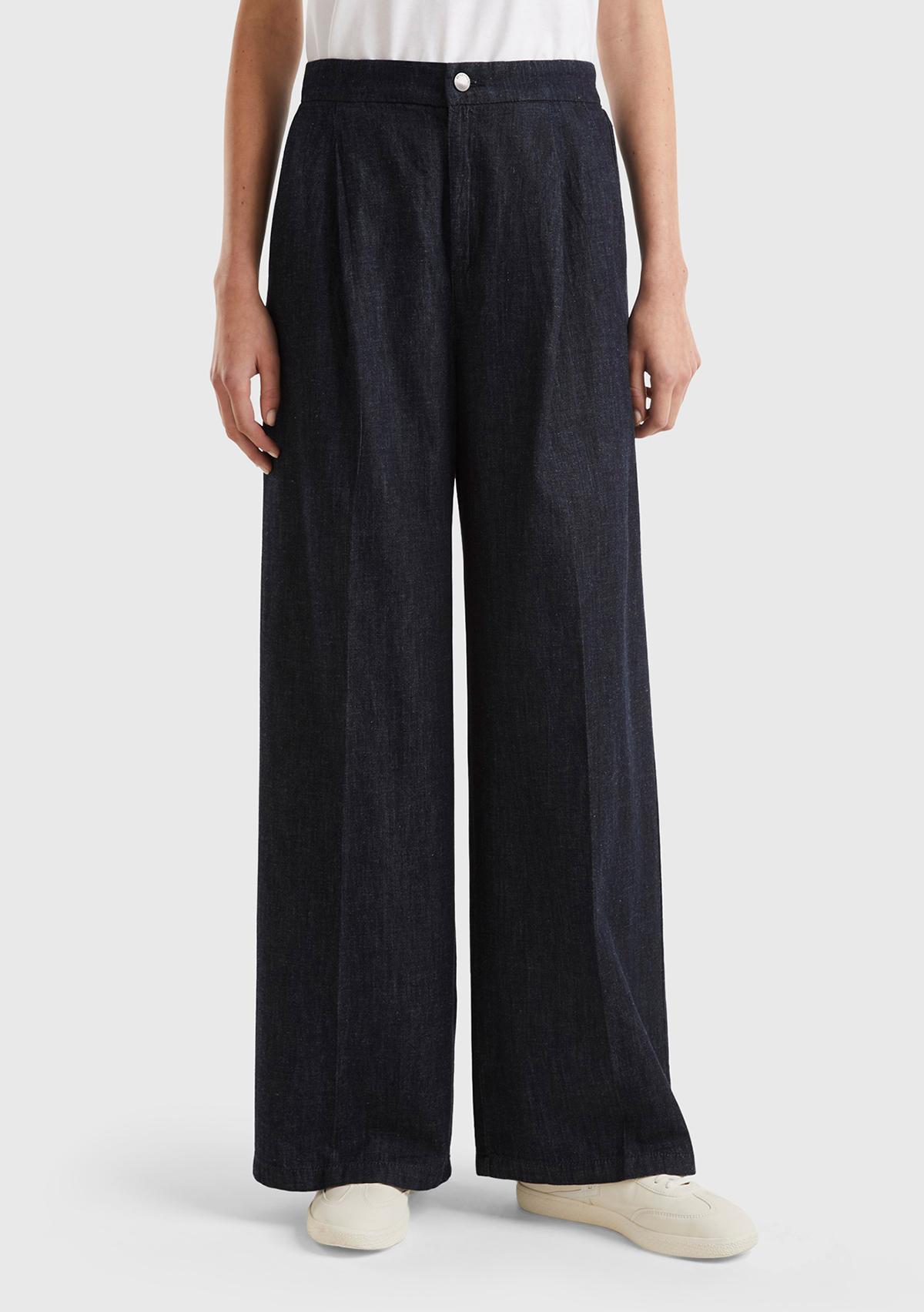  Kadın Siyah Pamuk Karışımlı Önü Pileli Beli Büzgülü Fermuarlı Pantolon