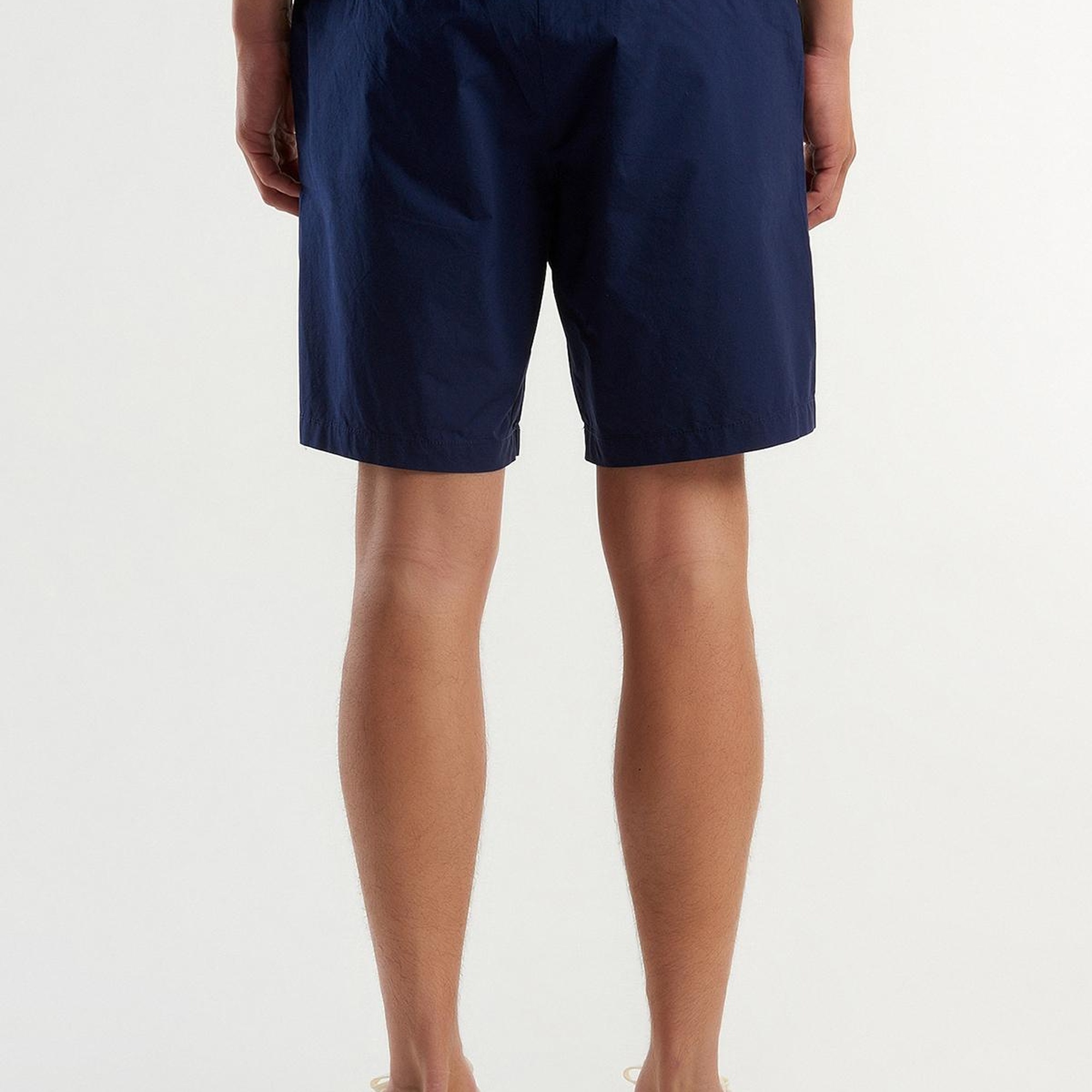 Erkek Koyu Lacivert %100 Pamuk 4 Cepli Beli Büzgülü İpli Kısa Şort