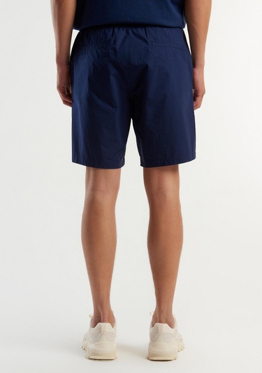  Erkek Koyu Lacivert %100 Pamuk 4 Cepli Beli Büzgülü İpli Kısa Şort