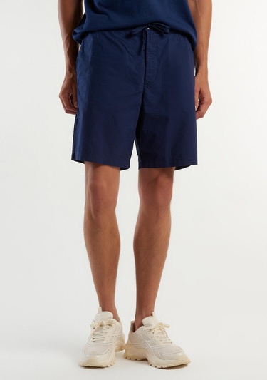  Erkek Koyu Lacivert %100 Pamuk 4 Cepli Beli Büzgülü İpli Kısa Şort