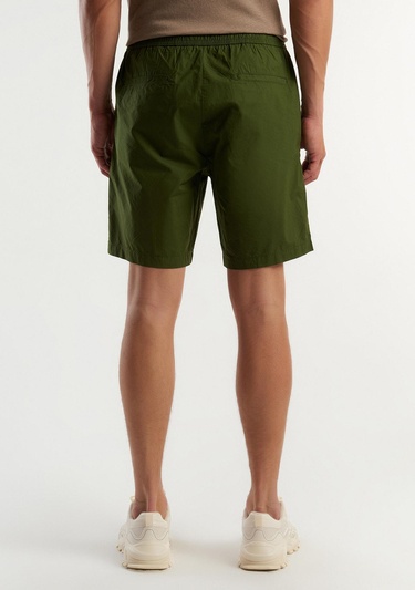  Erkek Koyu Yeşil %100 Pamuk 4 Cepli Beli Büzgülü İpli Kısa Şort
