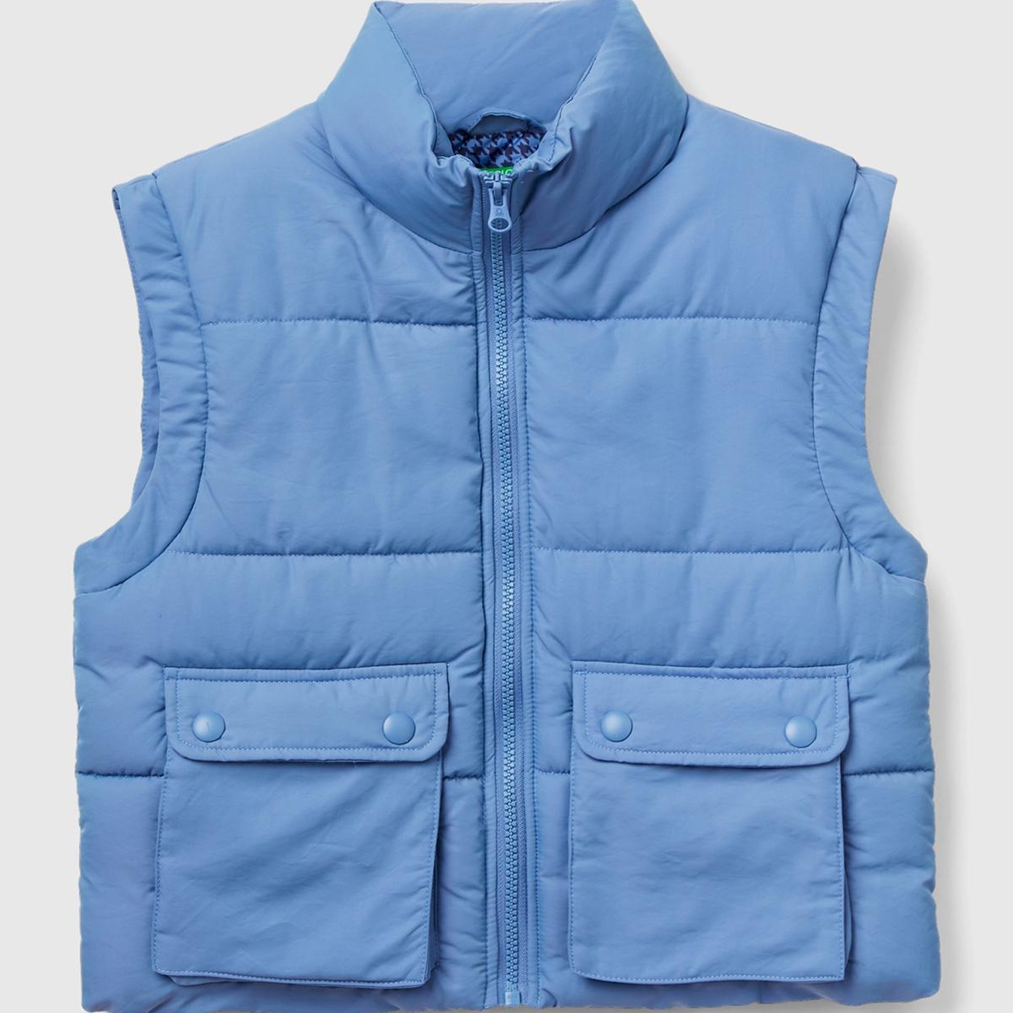 Erkek Çocuk Havacı Mavi Ceplerinde Düğme Detaylı Pufa Yelek