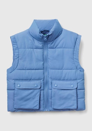  Erkek Çocuk Havacı Mavi Ceplerinde Düğme Detaylı Pufa Yelek