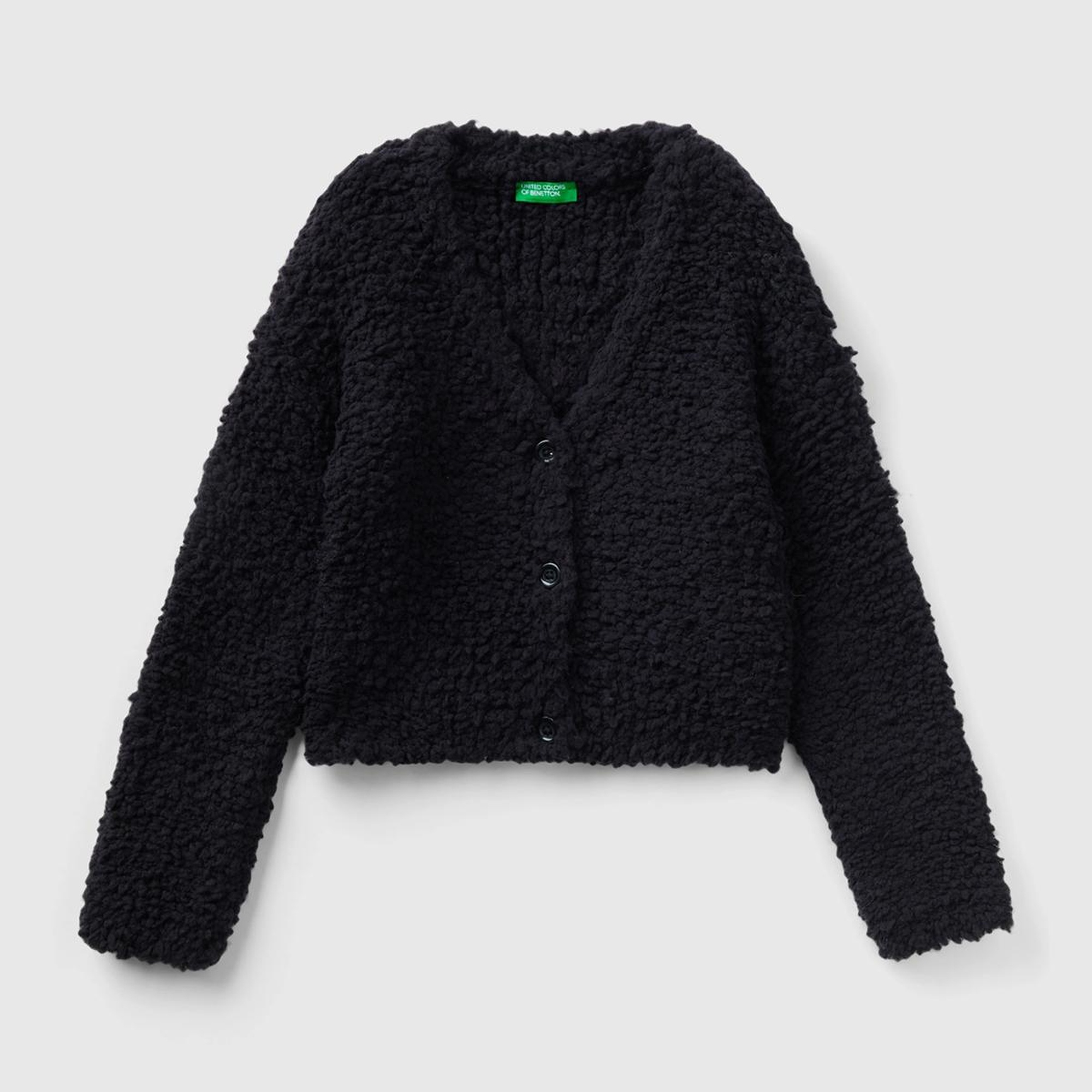 Kız Çocuk Siyah V Yaka Buklet Hırka