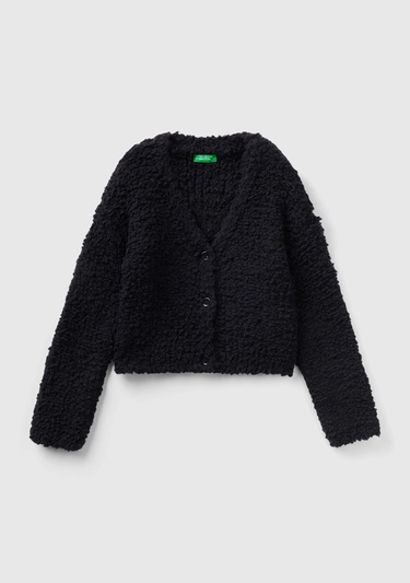  Kız Çocuk Siyah V Yaka Buklet Hırka