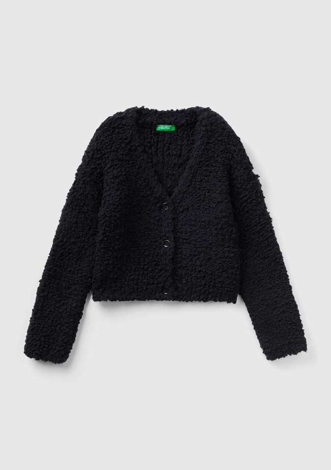  Kız Çocuk Siyah V Yaka Buklet Hırka