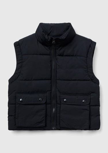  Erkek Çocuk Siyah Ceplerinde Düğme Detaylı Pufa Yelek