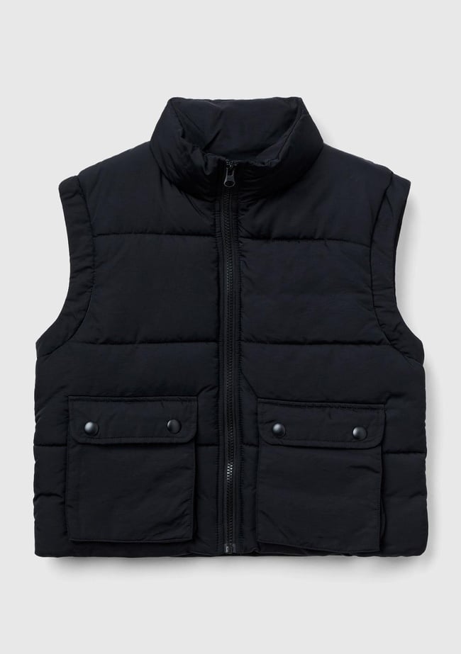  Erkek Çocuk Siyah Ceplerinde Düğme Detaylı Pufa Yelek