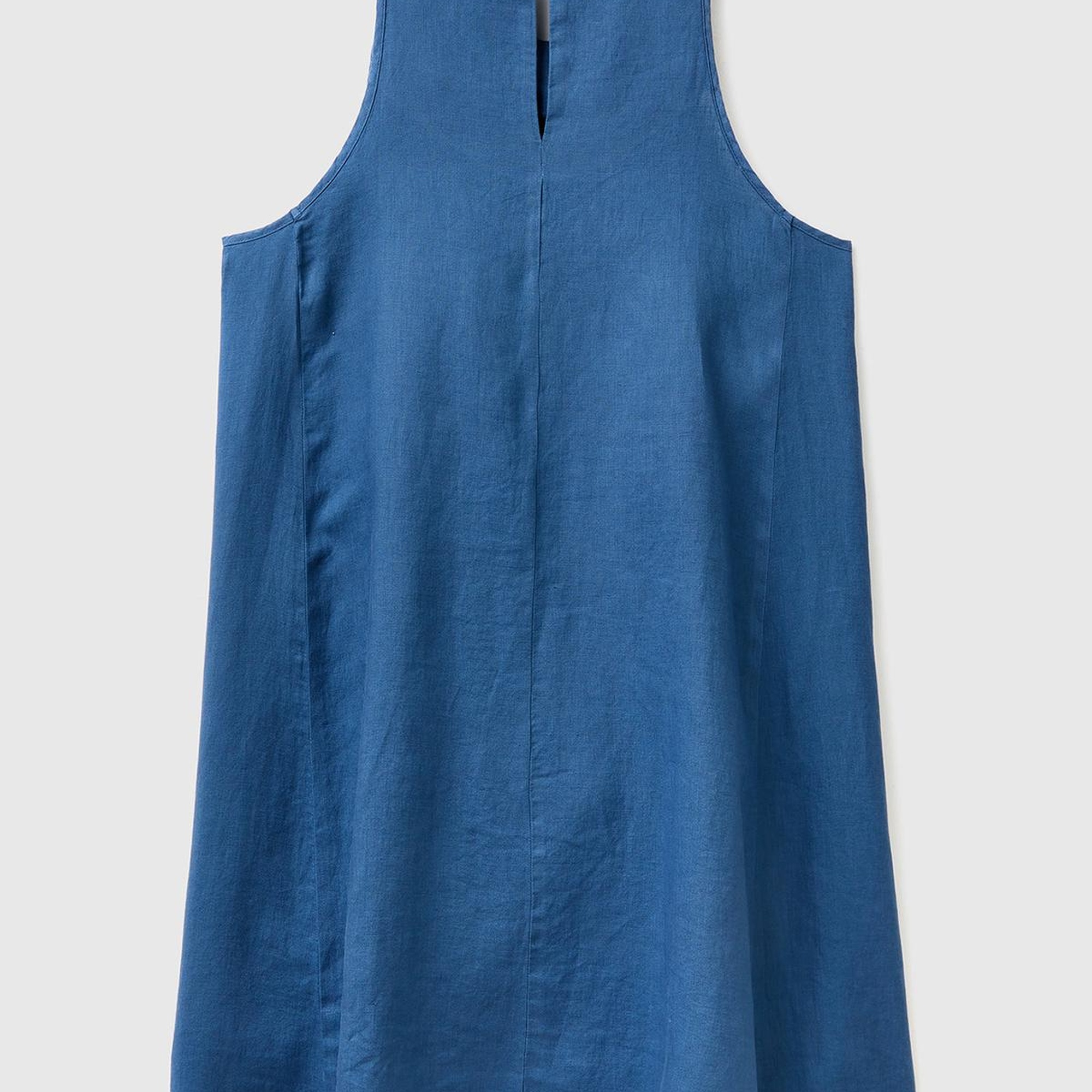 Kadın Gece Mavisi %100 Keten Kolsuz Elbise