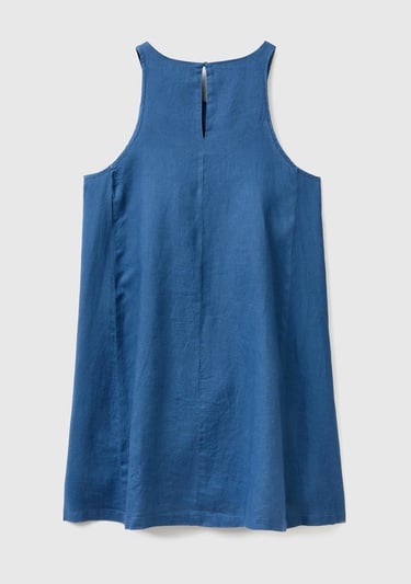  Kadın Gece Mavisi %100 Keten Kolsuz Elbise