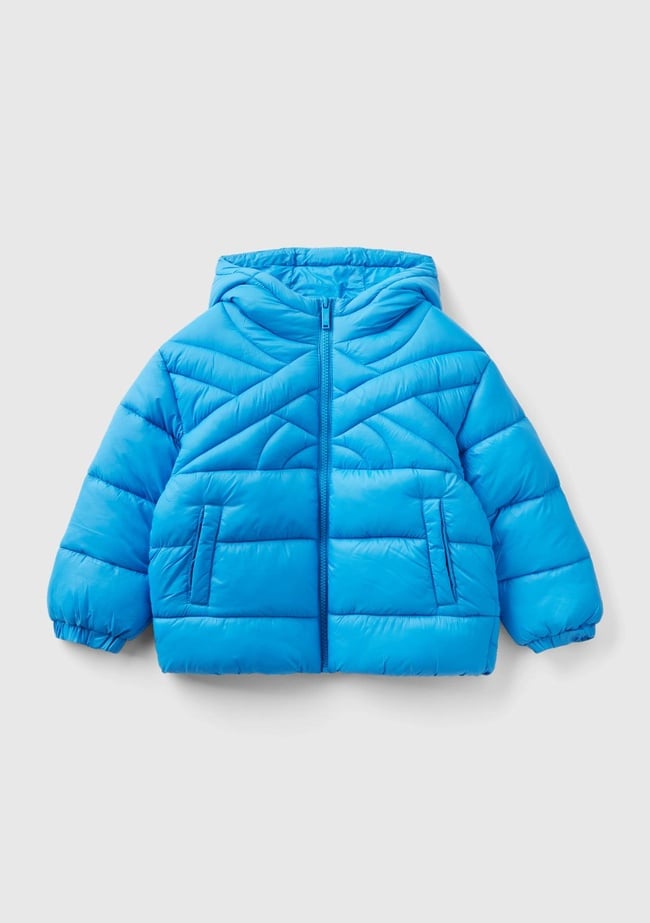  Erkek Çocuk Mavi Benetton Logo İşlemeli Mont