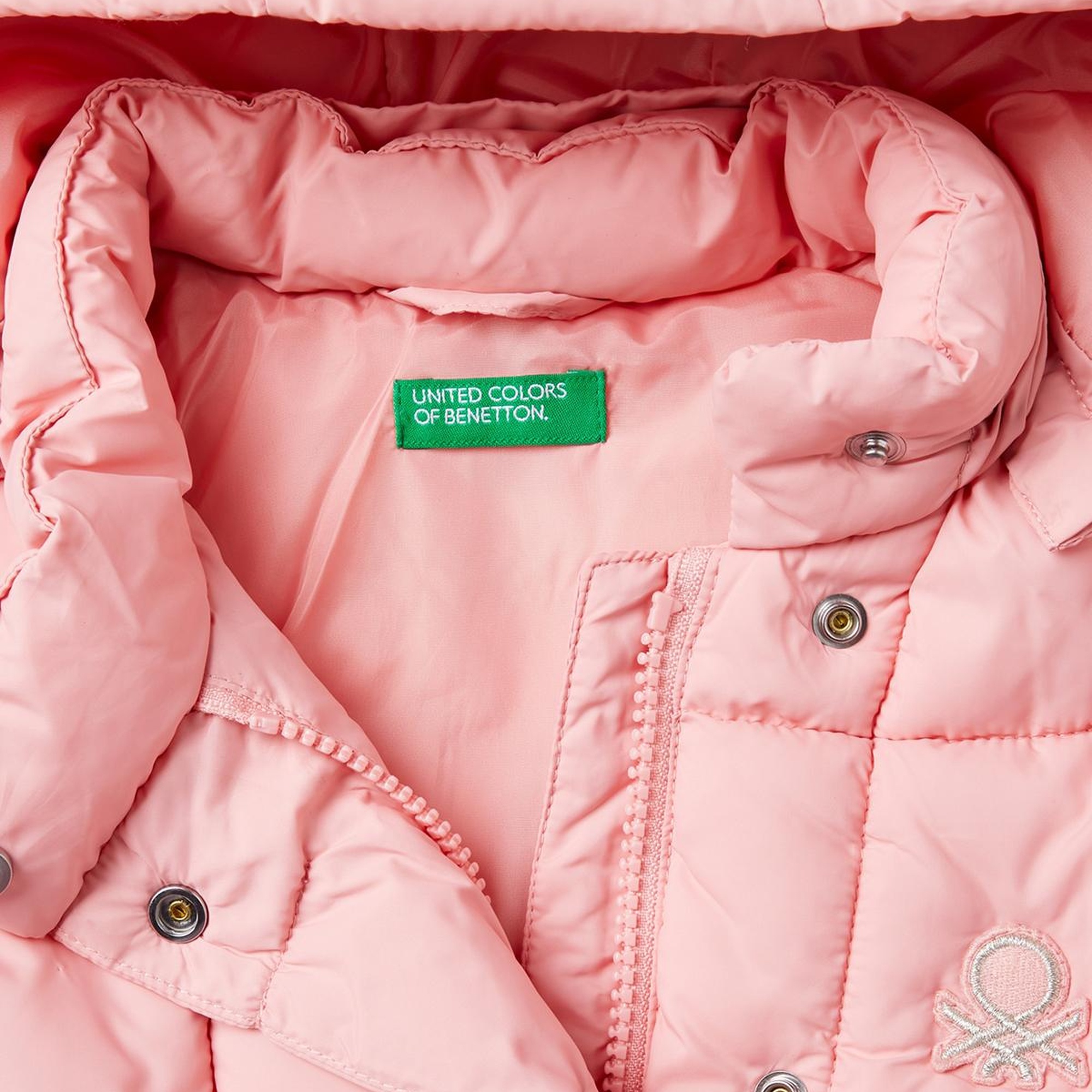 Kız Çocuk Pembe Benetton Logolu Pufa Mont