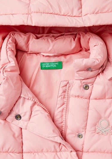 Kız Çocuk Pembe Benetton Logolu Pufa Mont