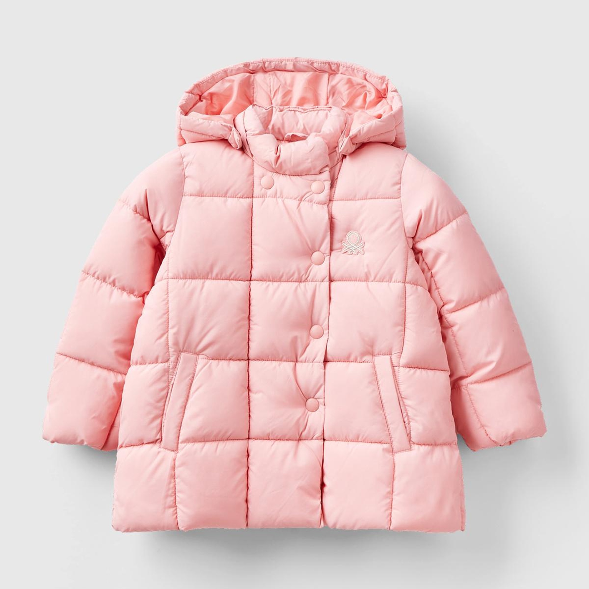 Kız Çocuk Pembe Benetton Logolu Pufa Mont
