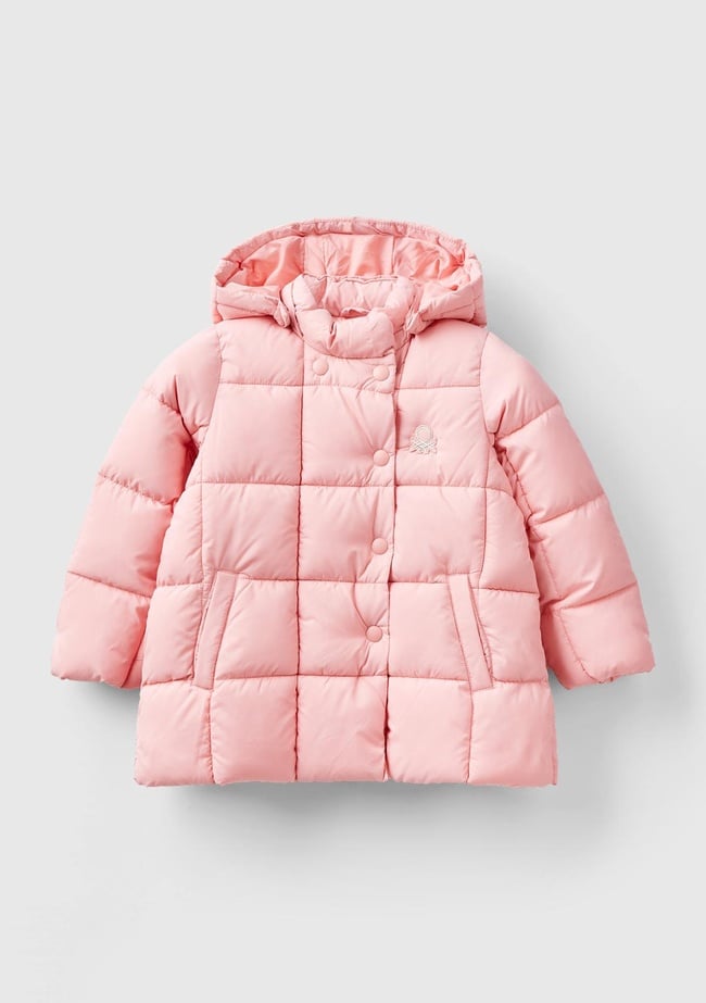  Kız Çocuk Pembe Benetton Logolu Pufa Mont