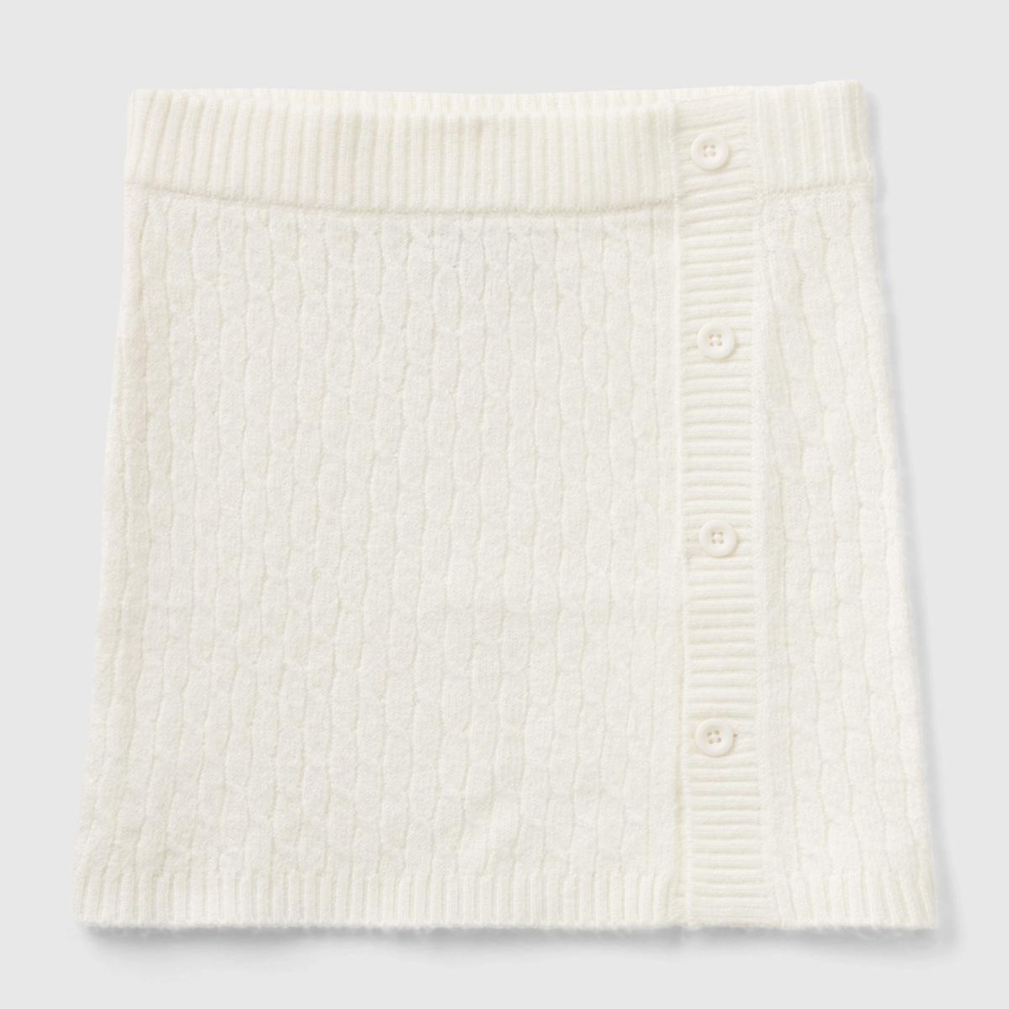 Kız Çocuk Krem Nakış İşlemeli Düğme Detaylı Etek