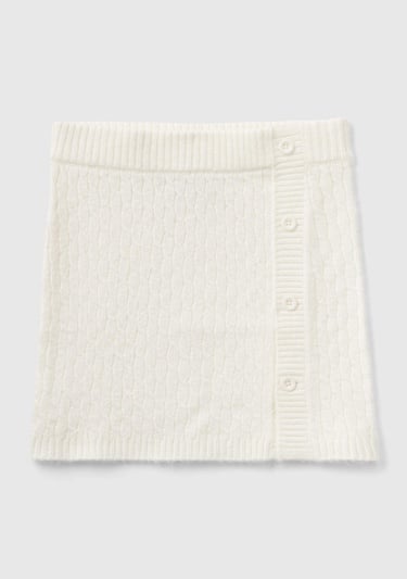  Kız Çocuk Krem Nakış İşlemeli Düğme Detaylı Etek