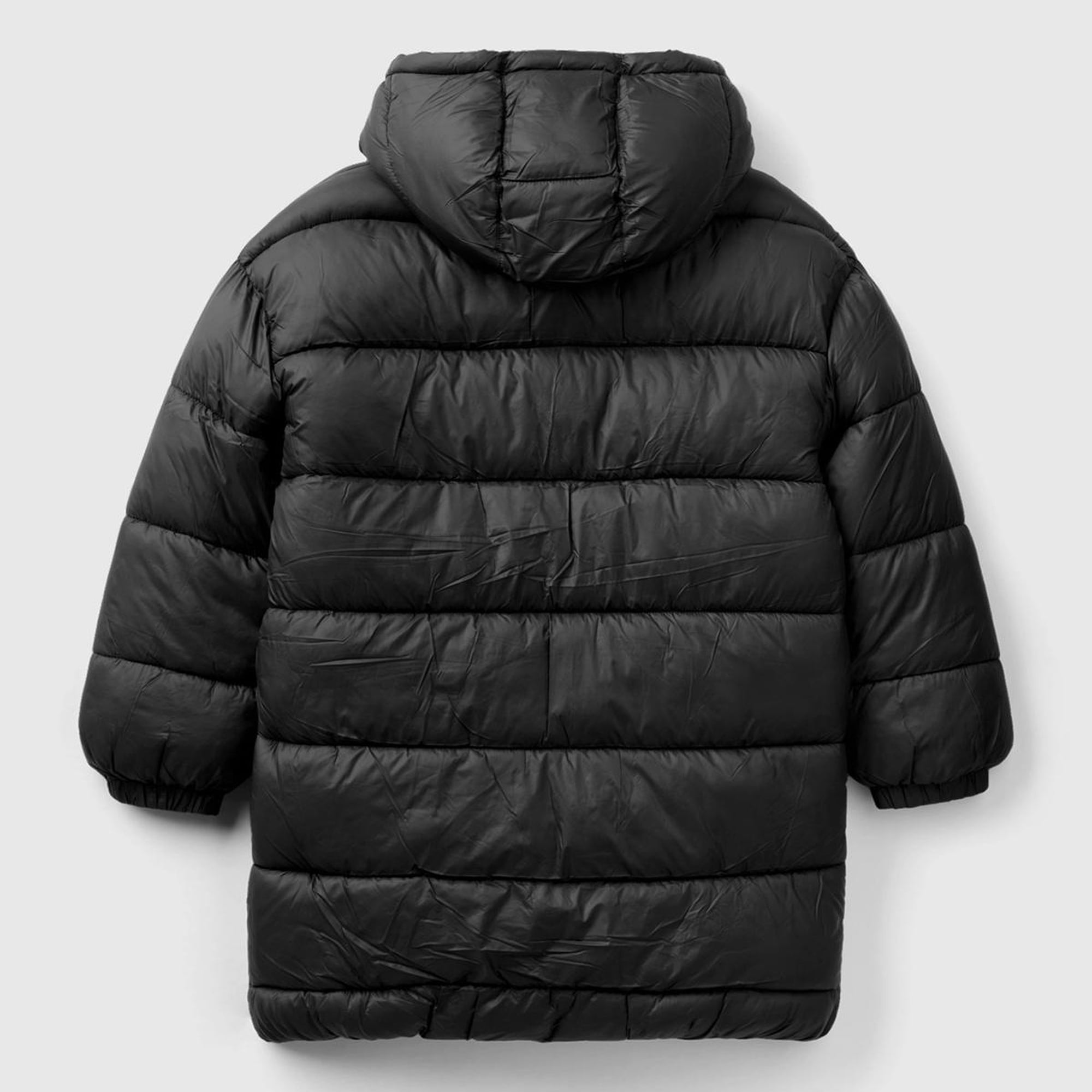 Erkek Çocuk Siyah Benetton Logo İşlemeli Uzun Mont