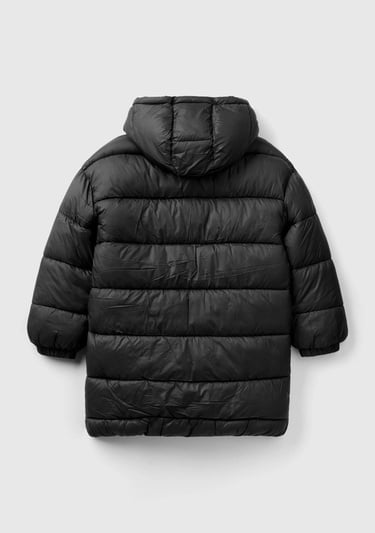  Erkek Çocuk Siyah Benetton Logo İşlemeli Uzun Mont