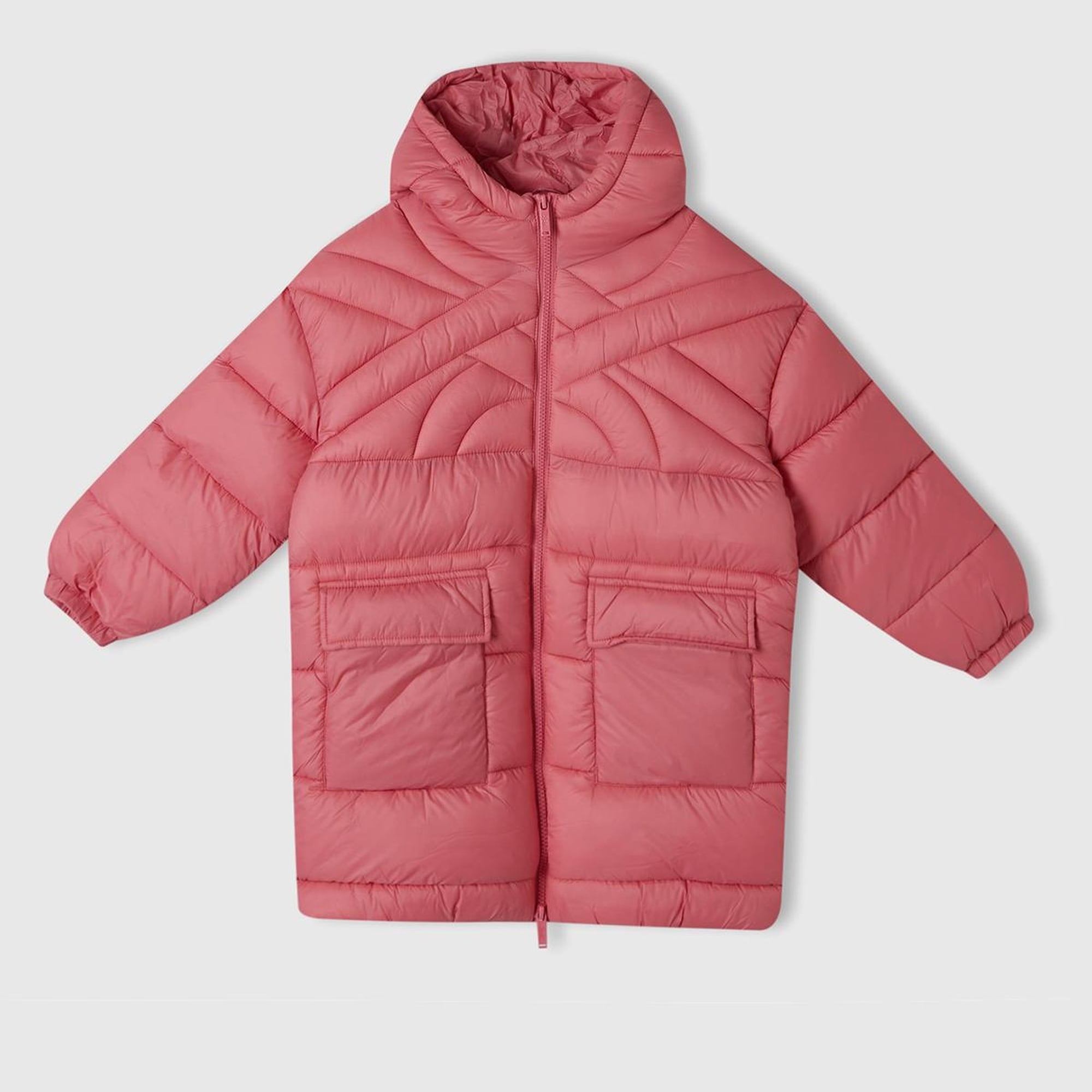 Erkek Çocuk Fuşya Benetton Logo İşlemeli Uzun Mont