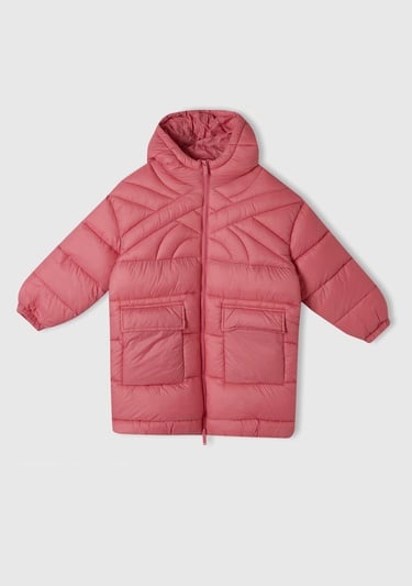  Erkek Çocuk Fuşya Benetton Logo İşlemeli Uzun Mont