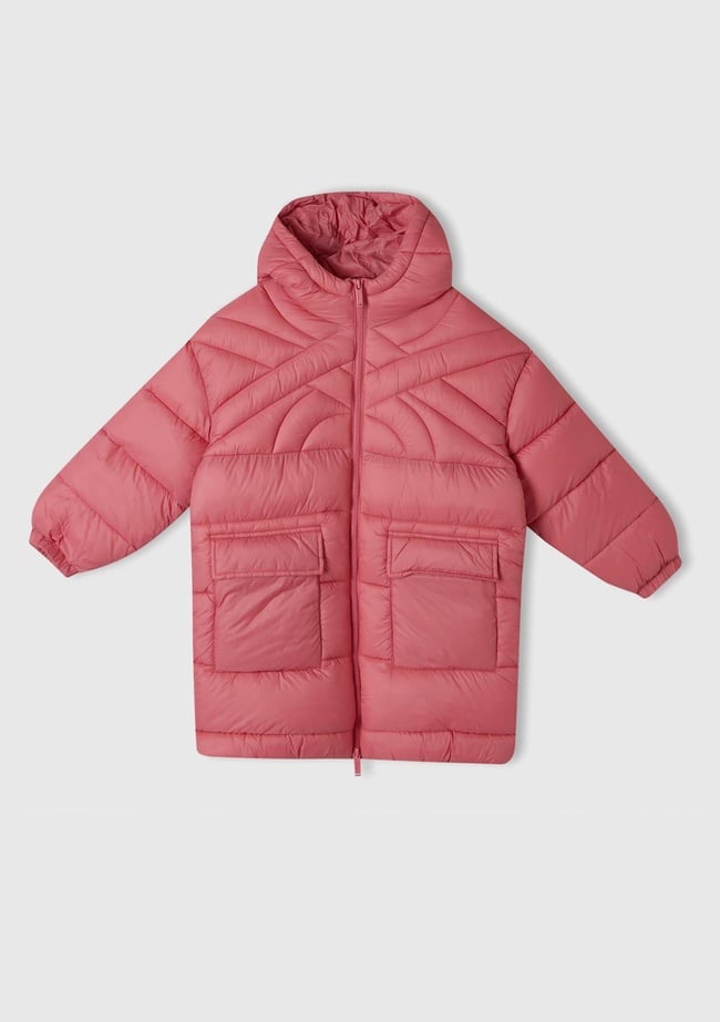  Erkek Çocuk Fuşya Benetton Logo İşlemeli Uzun Mont