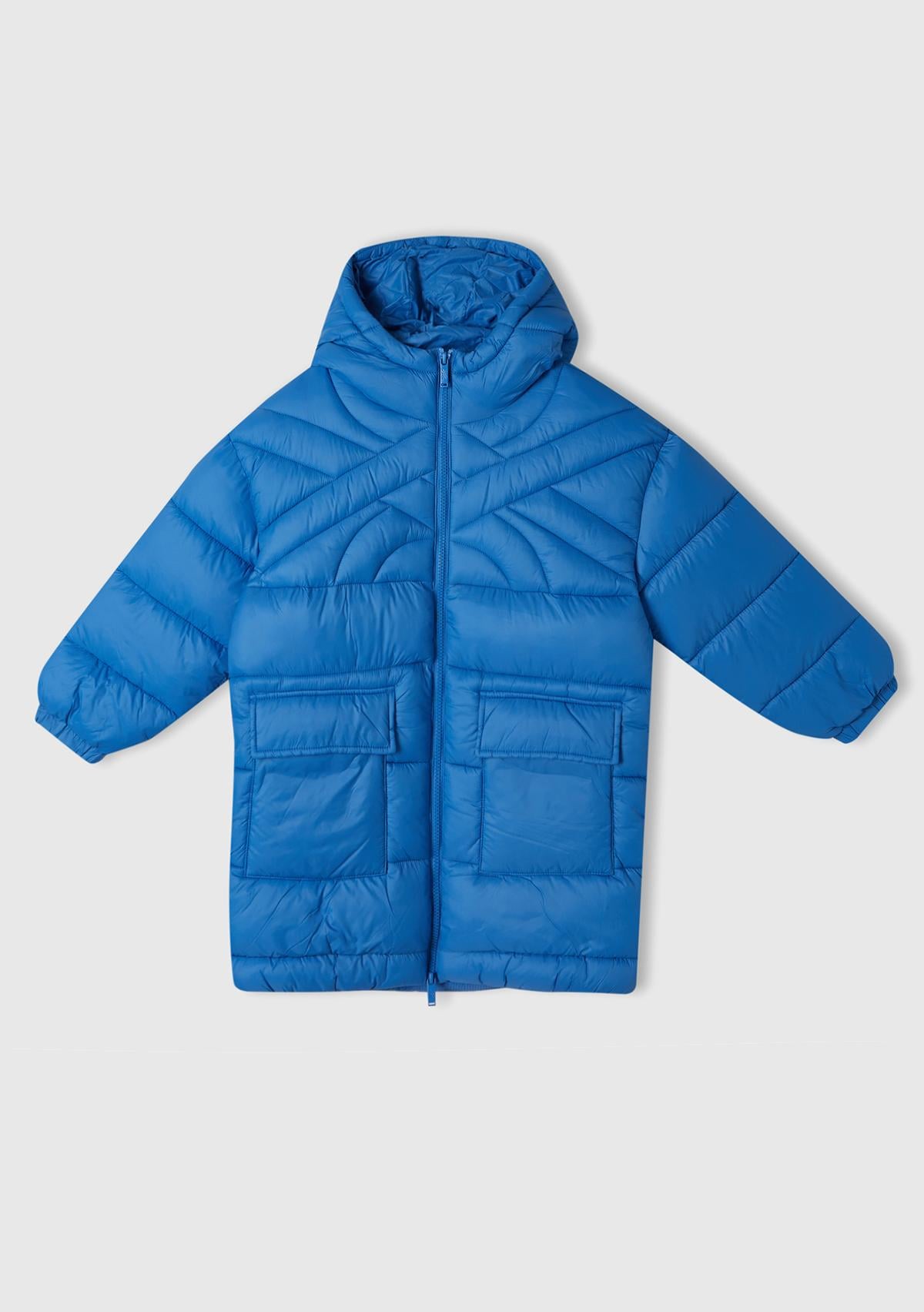  Erkek Çocuk Mavi Benetton Logo İşlemeli Uzun Mont