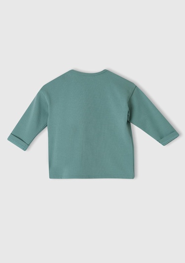  Bebek Su Yeşili Yaka Detaylı Hayvan Baskılı T-Shirt