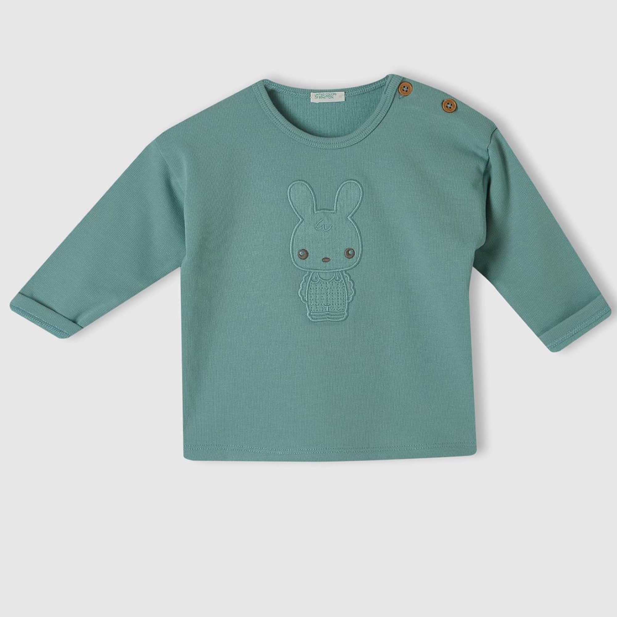 Bebek Su Yeşili Yaka Detaylı Hayvan Baskılı T-Shirt