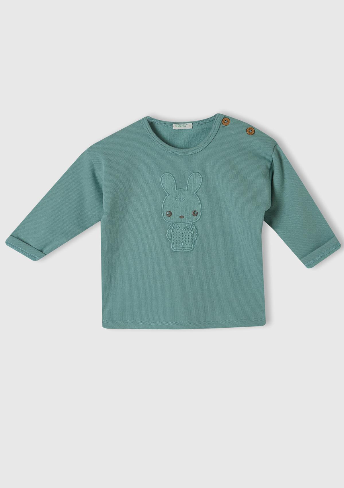  Bebek Su Yeşili Yaka Detaylı Hayvan Baskılı T-Shirt