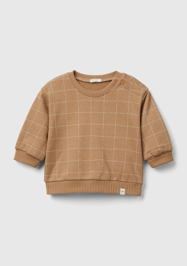  Bebek Koyu Bej Omzu Çıtçıtlı Sweatshirt