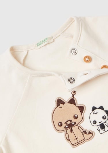  Bebek Krem Omzu Çıtçıtlı Hayvan Baskılı T-shirt