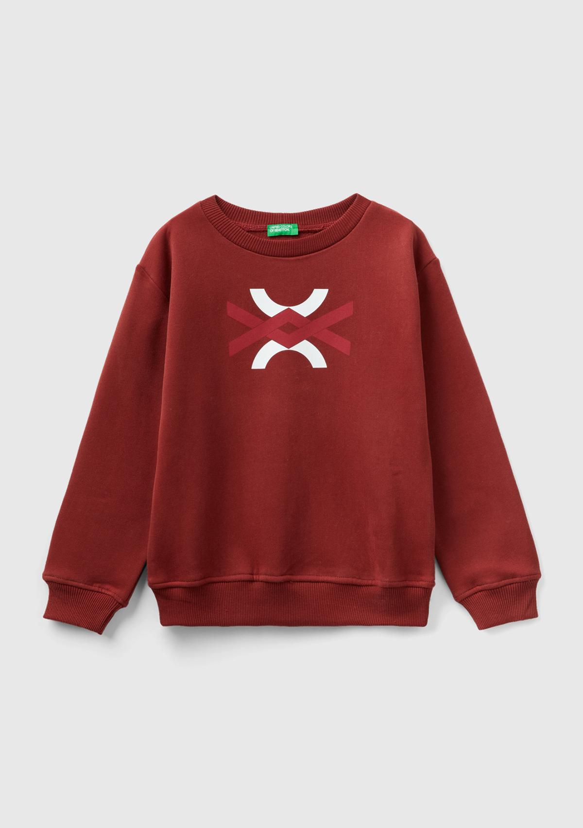  Erkek Çocuk Bordo Slogan Baskılı Sweatshirt