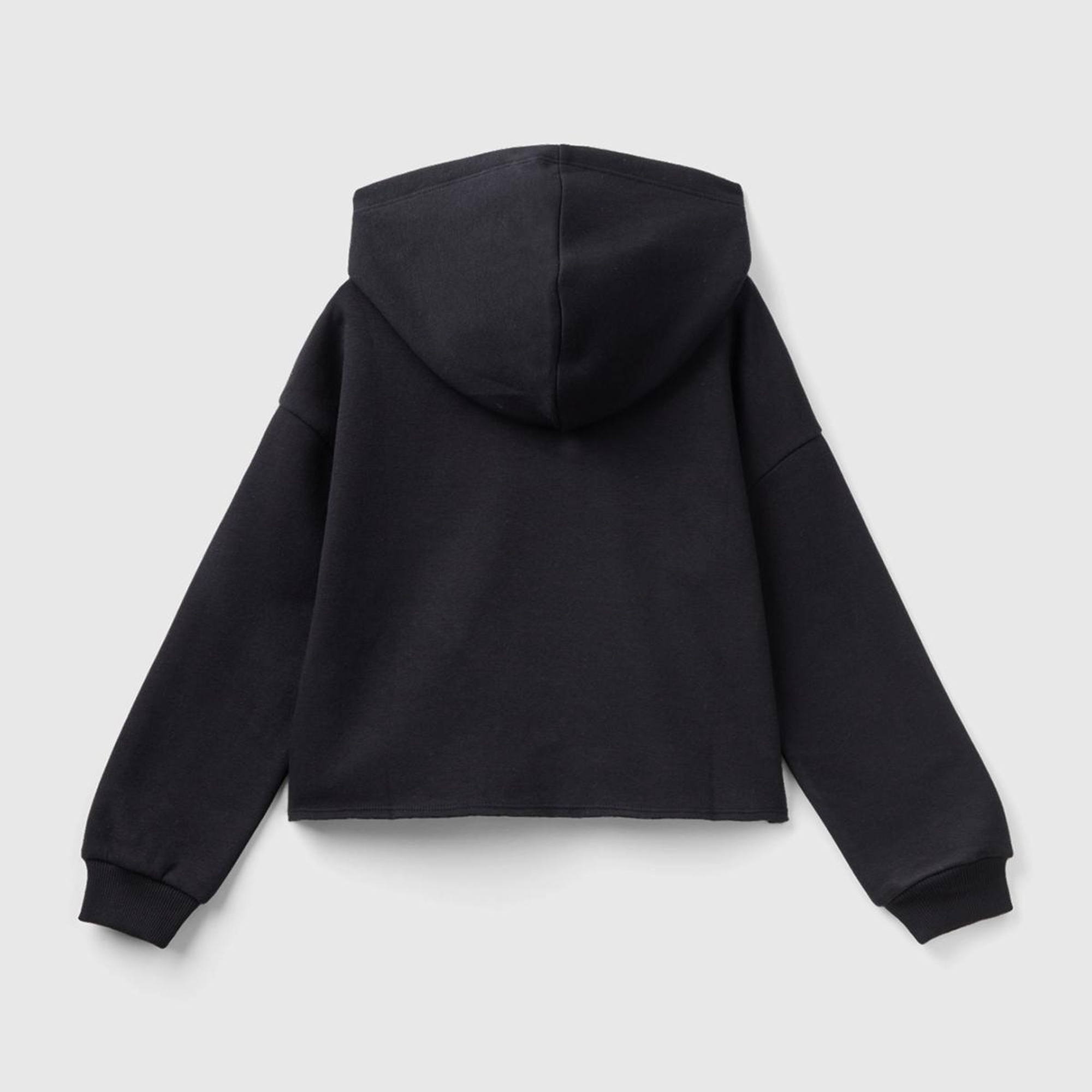 Kız Çocuk Siyah Slogan Baskılı Crop Sweatshirt