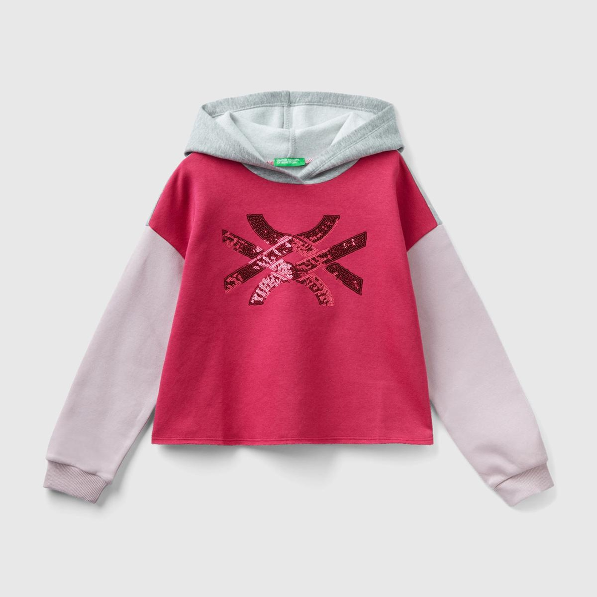 Kız Çocuk Gri Mix Slogan Baskılı Crop Sweatshirt