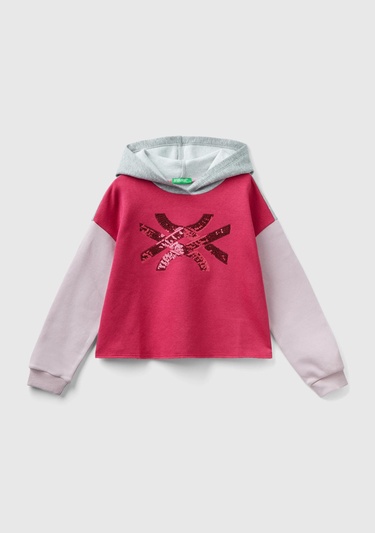  Kız Çocuk Gri Mix Slogan Baskılı Crop Sweatshirt